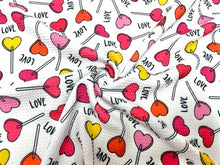 Load image into Gallery viewer, Heart Lollipop V-Day Bullet Print #834 Ribbed Scuba Techno Double Knit 2-Way Stretch Poly Spandex Apparel Craft Fabric 58&quot;-60&quot; Wide BTY