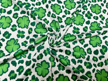 Load image into Gallery viewer, 8x3 Leopard Spot Clover DBP Knit Print #503 Double Brushed Poly Spandex Stretch 190GSM Apparel Fabric 58&quot;-60&quot; Wide By The Yard