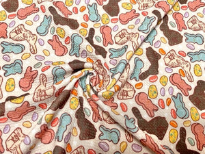 Brittany Frost Designs Bunny Chocolate Bullet Print #849 Ribbed Scuba Double Knit Stretch Poly Spandex Apparel Craft Fabric 58"-60" Wide BTY