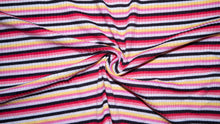 Load image into Gallery viewer, Rainbow Striped Ribbed Jersey Knit #302 Rayon Polyester Spandex Stretch Apparel Fabric 58&quot;-60&quot; Wide By The Yard