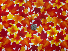 Load image into Gallery viewer, Fall Leaves Bullet Print #430 Ribbed Scuba Techno Double Knit 2-Way Stretch Poly Spandex Apparel Craft Fabric 58&quot;-60&quot; Wide BTY