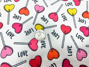 Heart Lollipop V-Day Bullet Print #834 Ribbed Scuba Techno Double Knit 2-Way Stretch Poly Spandex Apparel Craft Fabric 58"-60" Wide BTY