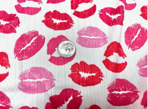 8x3 Rib Lips Kiss Valentine's Day DBP Knit Print #485 Double Brushed Poly Spandex Stretch 190GSM Apparel Fabric 58"-60" Wide By The Yard